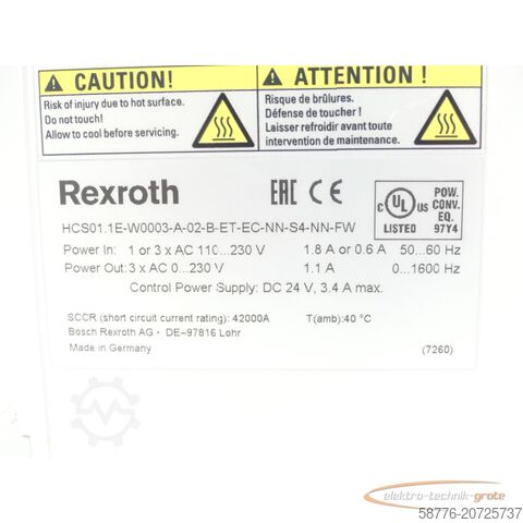 Rexroth Komponente Rexroth HCS01.1E-W0003-A-02-B-ET-EC-NN-S4-NN-FW MNR: R911340075 SN:7260408658607