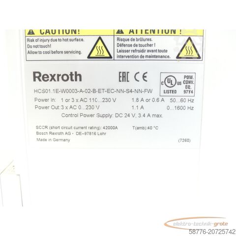 Rexroth Komponente Rexroth HCS01.1E-W0003-A-02-B-ET-EC-NN-S4-NN-FW MNR: R911340075 SN:7260408660288