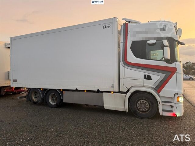 Box body Scania S650 6x2 box truck w/ Ekeri 4 axle box trailer w/