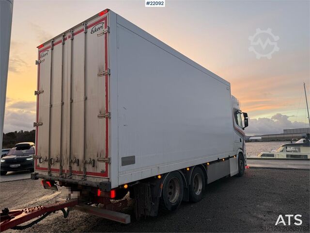 Box body Scania S650 6x2 box truck w/ Ekeri 4 axle box trailer w/