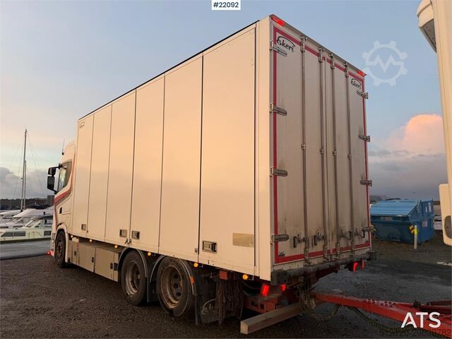 Box body Scania S650 6x2 box truck w/ Ekeri 4 axle box trailer w/