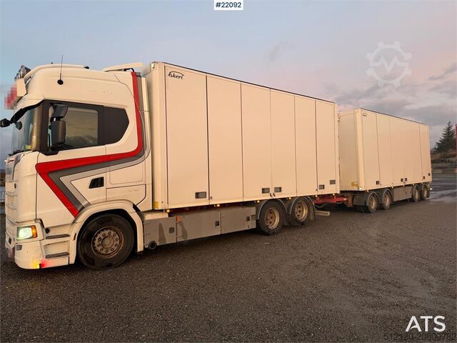Box body Scania S650 6x2 box truck w/ Ekeri 4 axle box trailer w/