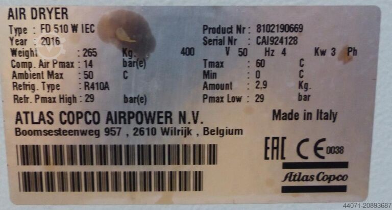 Druckluftkältetrockner FD510W Atlas Copco FD510W