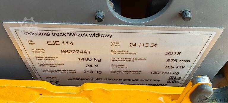 Elektrische Niederhubwagen Jungheinrich EJE 114 Lion 1400kg/ 2018y/ 10138mh