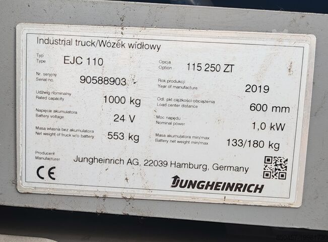 Palettenstapler Jungheinrich EJC 110  LI ION/ 2.5m/ 2019y/ 1625mh
