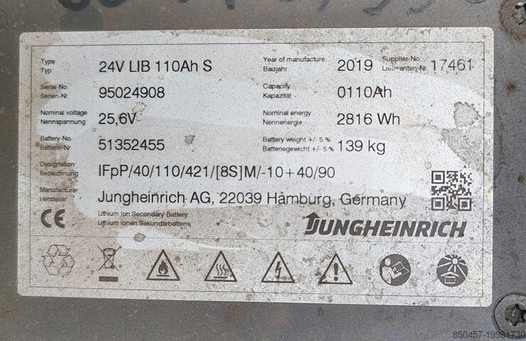 Palettenstapler Jungheinrich EJC 110  LI ION/ 2.5m/ 2019y/ 1625mh