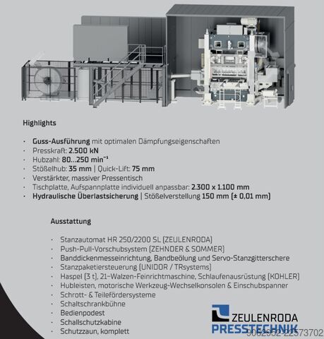 Stanzautomat ZEULENRODA PRESSTECHNIK Stanzlinie / Stanzautomat HR 250/2200 SL