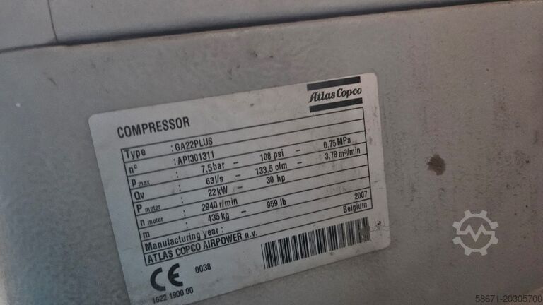Schraubenkompressor Atlas Copco GA 22+
