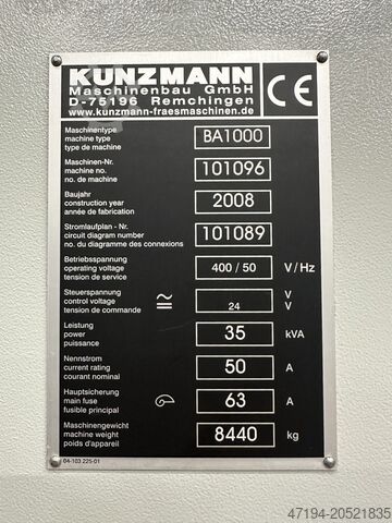 Vertical machining center Kunzmann BA 1000