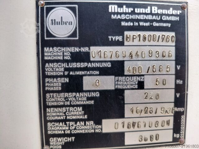 Punching press Muhr und Bender HP 1000/760
