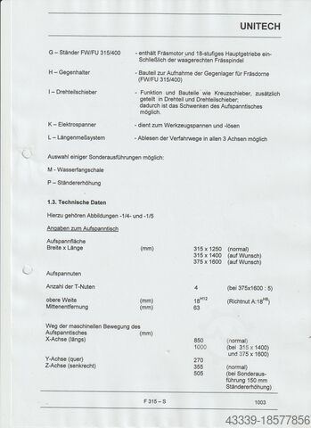 Fräsmaschine UNITECH FSS 315 - S7