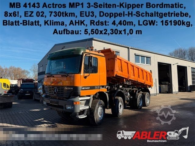 Three-sided tipper truck MERCEDES-BENZ 4143 Actros MP1 3-Seiten-Kipper Bordmatic 8x6