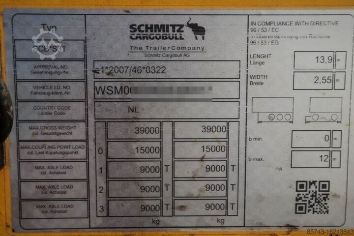 Curtain sided Schmitz CARG SCB3ST CoC Documents, TuV Loading Certificate