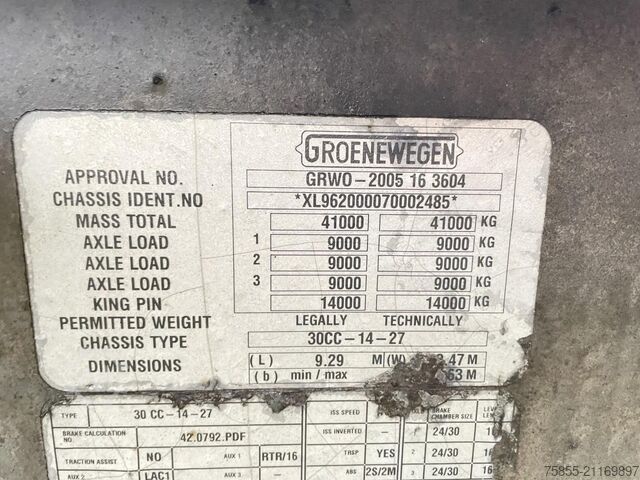 Container transport Groenewegen 30CC-14-27 20/30 FT Tank / ADR / Lift-Axle / NL...