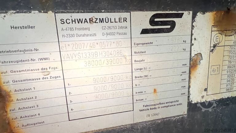 Log semitrailer SCHWARZMÜLLER S1 / Y170 / BA0 Holz Auflieger Bj 2011