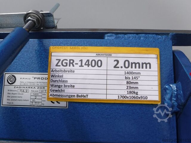 Sheet metal folder Prod-Masz ZGR1400/2,0