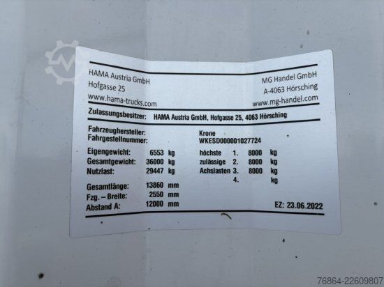 Auflieger mit Pritsche & Plane KRONE SD PROFI LINER, LIFTACHSE, BPW-ACHSE, EDSCHA-VERDECK, EXPORT, UNFALLFAHRZEUG