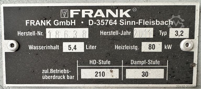 Ölbetriebener Trockendampfreiniger FRANK Hochdruck- und Dampftechnologie Gm IS80 Oil