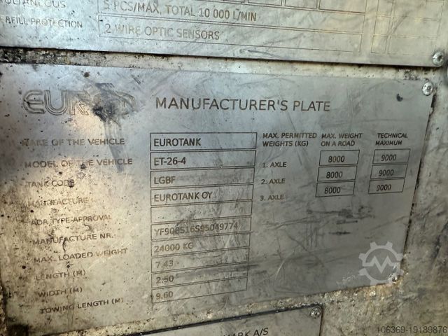 Tankanhänger Eurotank 3 axle ET-26-4 ADR 25.500 L 4 Room