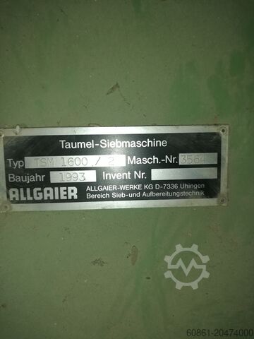 Allgaier Siebmaschine TSM 1600 Allgaier Zeefmachine TSM 1600