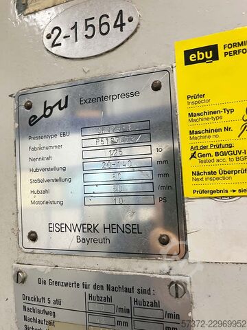 Single-Column Eccentric Press Ebu Eisenwerk Hensel SK 125 FR