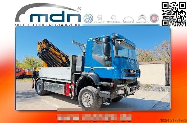 Flatbed truck IVECO Trakker 360 4x4 Pritsche Kran 27m AHK