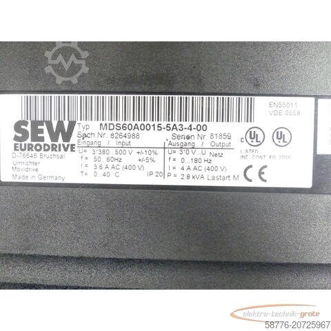 Component SEW-EURODRIVE Eurodrive MDX60A0015-5A3-4-00 + MDS60A0015-5A3-4-00 generalüberholt mit 12 Monaten Gewährleistung