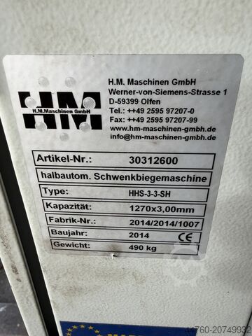 Schwenkbiegemaschine segmentiert HM HHS - 3- 3-SH