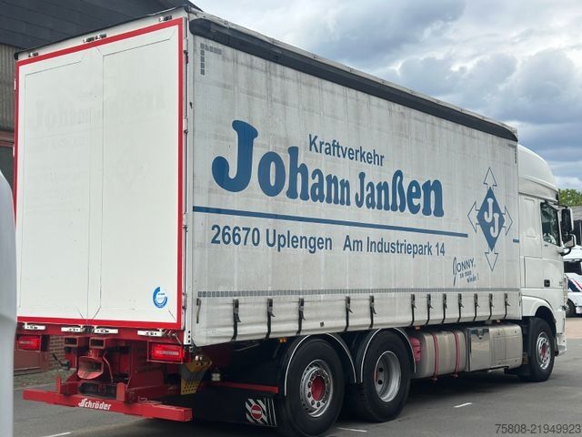 Flatbed truck with tarp DAF XF460 6x2 Plane Retarder Stapler Lenk Edscha