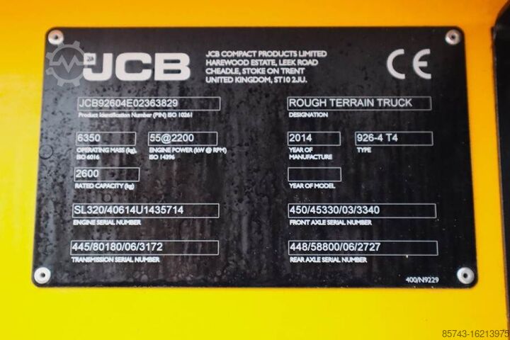 Rough terrain forklift JCB 926 Valid inspection, *Guarantee! Diesel, 4x4 Driv
