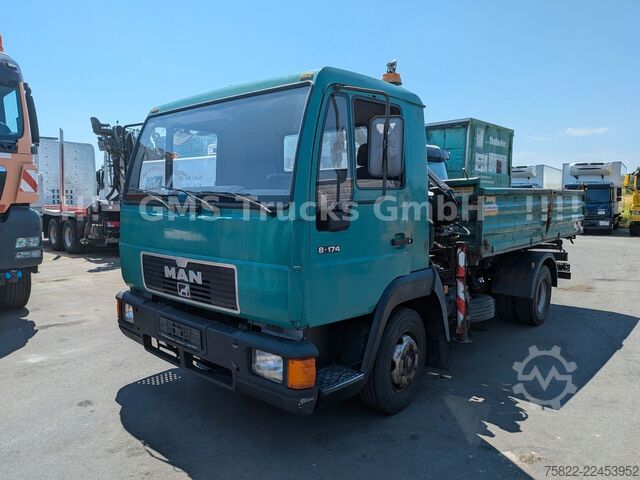 Three-sided tipper truck MAN 8-174 / Hiab 045 Kran / Kipper Meiler