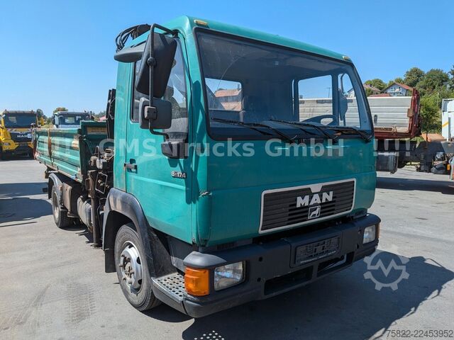Three-sided tipper truck MAN 8-174 / Hiab 045 Kran / Kipper Meiler