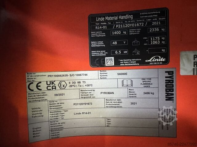R 14 - * Atex EX * Pyroban 3G / Z2 * Triplex FFL * NEW battery!! LINDE R 14 -  * Atex EX * Pyroban  3G / Z2 * Triplex FFL *  NEW battery !!