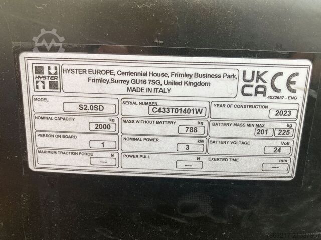 High Lift stacker Hyster S 2.0SD