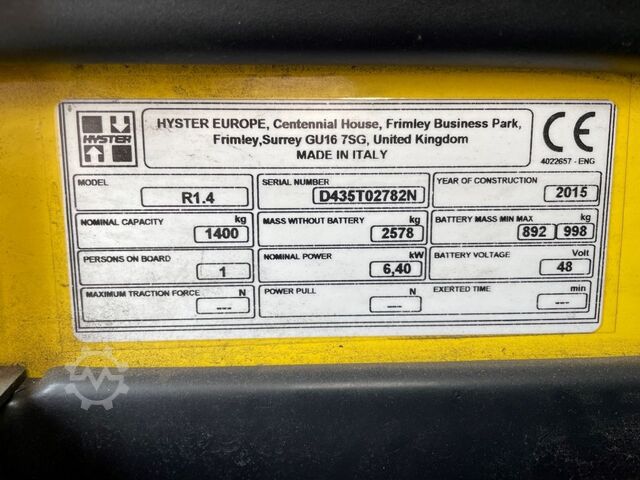 Reach Truck Hyster R 1.4