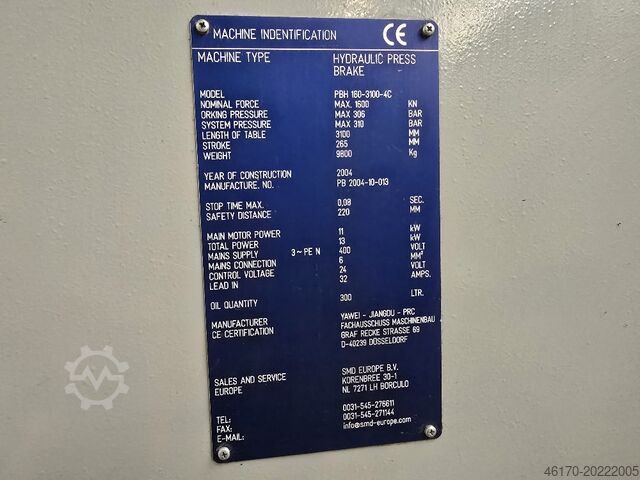 Press brake SMD PBH 160 3100 4C