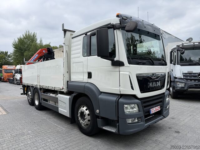 Flatbed truck MAN TGS 26.470 6X2 Effer 215 bis 16 Meter