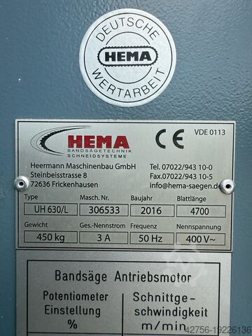 Bandsäge, Vertikalsäge, Präzisionssäge HEMA UH 630/L
