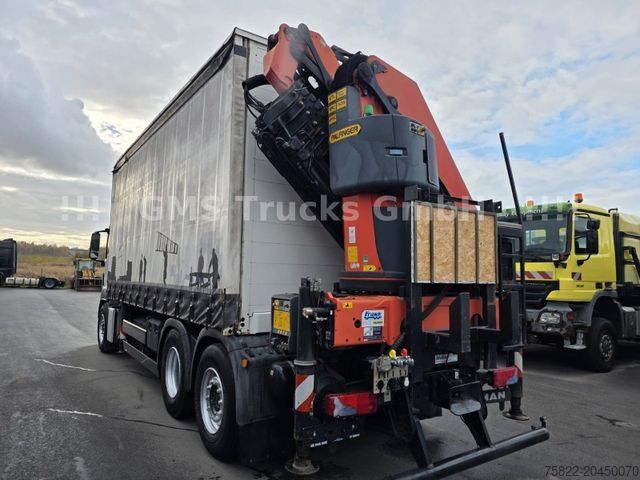 Flatbed truck with tarp MAN TGS / NUR149km / 31m Palfinger Kran PK 34002+Jib