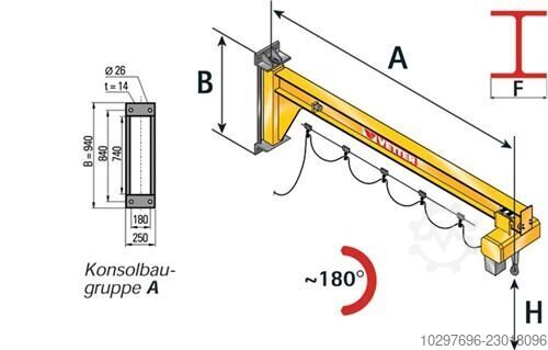 Wall-mounted slewing jib crane ASSISTENT E-hoist - 1 unit  