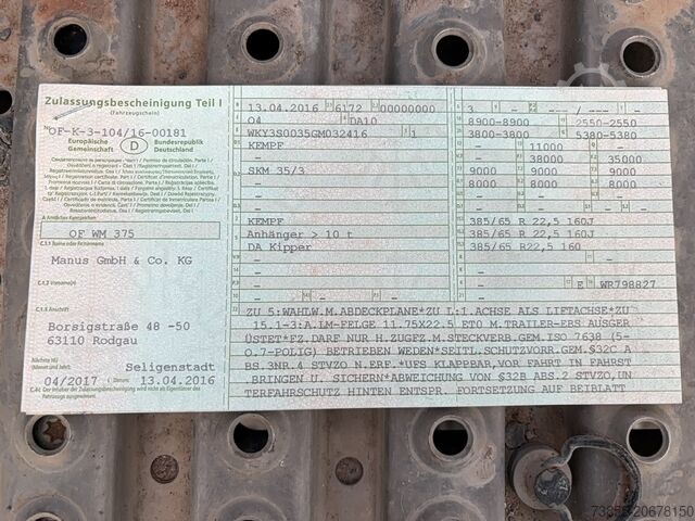 Kippauflieger Kempf 3-axle aluminium tipper semi-trailer