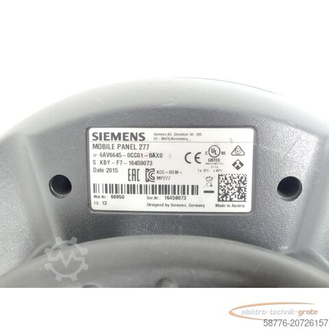 Komponente Siemens 6AV6645-0CC01-0AX0 MOBILE PANEL 277 SN:16459073 + 6XV1440-4BH50