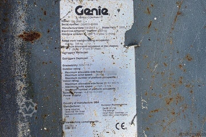 Scissor lift Genie GS2646 Electric, Working Height 9.80m, Capacity 45
