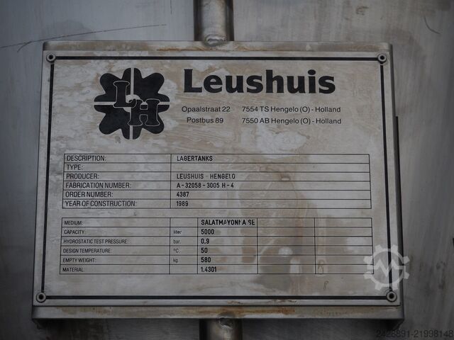 Vertical process tank LEUSHUIS 5000L