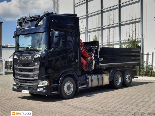 Three-sided tipper truck SCANIA S 660 V8 6X2*4 Kipper Kran Lenkachse Retarder