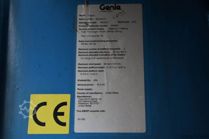 Gelenkteleskoparbeitsbühne Genie Z62/40 Valid inspection, *Guarantee! Diesel, 4x4 D