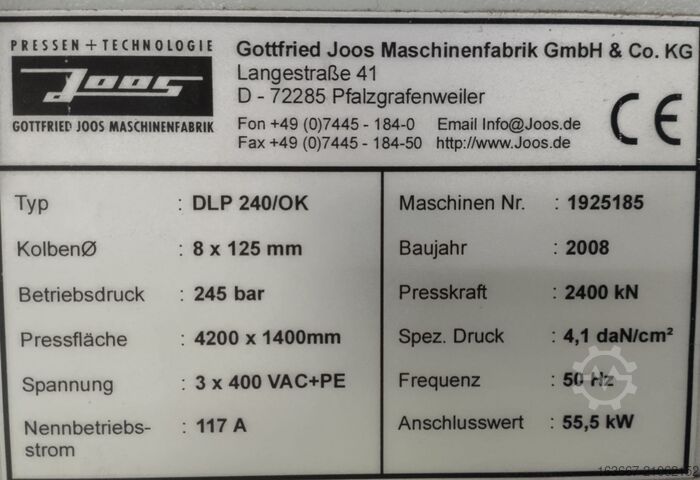 Hydraulische Durchlaufpresse Joos DLP 240/OK