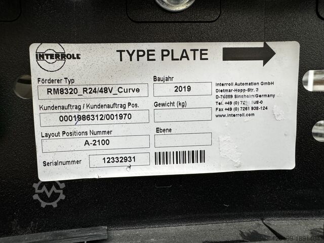 Roller conveyor - curve - 90° Interroll RM8320_R24/48V_CURVE