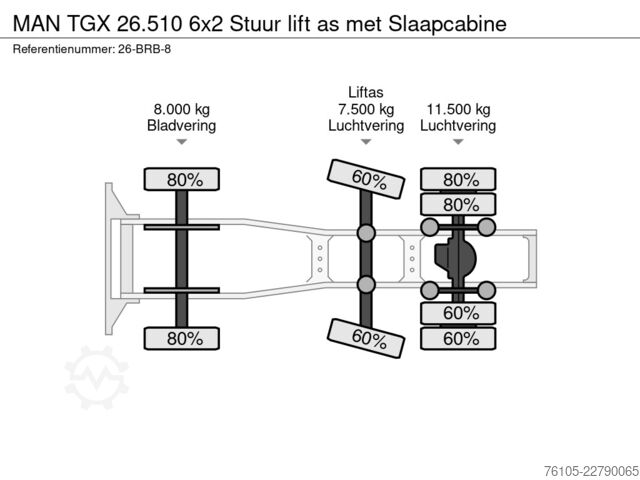 Standard tractor MAN TGX 26.510 6x2  Stuur lift as met Slaapcabine