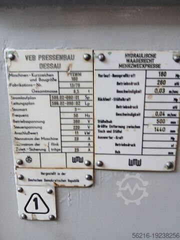 Horizontal hydraulic press 160 tons WMW VEB PYXWM 160
